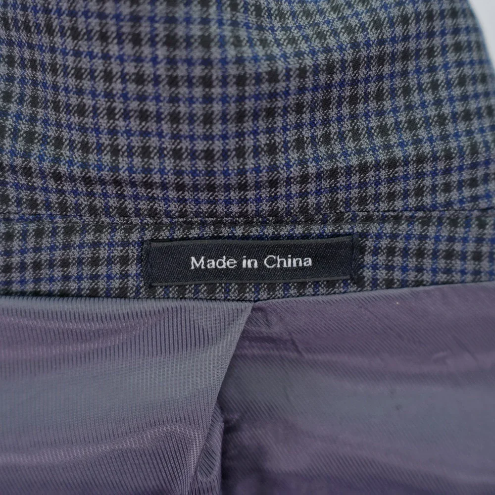 Pronto Uomo Platinum‎ Wool Blend Sport Coat Blue Gray Black Plaid Portly 46R